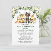 Invitation Aquarelle Bois Animaux Baby shower Floral (Debout devant)