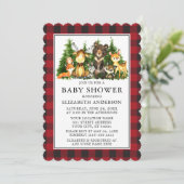 Invitation Aquarelle Bois Animaux Baby shower Plaid (Debout devant)