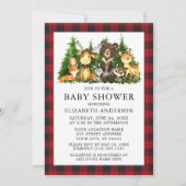 Invitation Aquarelle Bois Animaux Baby shower Rouge Plaid (Devant)