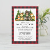 Invitation Aquarelle Bois Animaux Baby shower Rouge Plaid (Debout devant)
