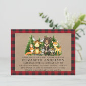 Invitation Aquarelle Bois Animaux Baby shower Rustique (Debout devant)