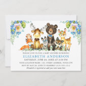 Invitation Aquarelle Bois Animaux Bleu Floral (Devant)