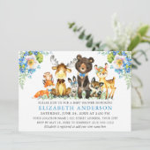 Invitation Aquarelle Bois Animaux Bleu Floral (Debout devant)