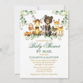 Invitation Aquarelle Bois Animaux Douche Or Par Courrier (Devant)