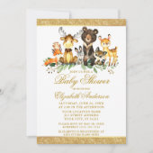 Invitation Aquarelle Bois Animaux Parties scintillant de douc (Devant)
