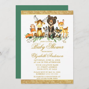 Invitation Aquarelle Bois Animaux Parties scintillant de douc