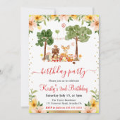 Invitation Aquarelle Bois Animaux Pique-nique Anniversaire (Devant)