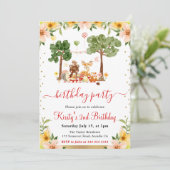 Invitation Aquarelle Bois Animaux Pique-nique Anniversaire (Debout devant)