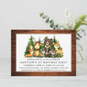Invitation Aquarelle Bois Animaux Première Anniversaire Bois (Debout devant)