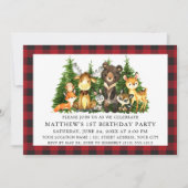 Invitation Aquarelle Bois Animaux Première Anniversaire Plaid (Devant)