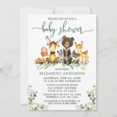 Invitation Aquarelle Bois Animaux Vert Script Douche (Devant)