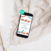 Invitation Aquarelle Bois Baby shower bleu rouge