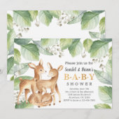 Invitation Aquarelle Bois Baby shower de cerfs sauvages (Devant / Derrière)
