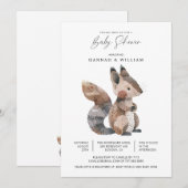 Invitation Aquarelle Bois Baby shower d'écureuil animal (Devant / Derrière)