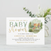 Invitation Aquarelle Bois Cerf Baby shower de verdure (Debout devant)