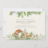 Invitation Aquarelle Bois Champignons Baby shower vert (Devant)