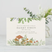 Invitation Aquarelle Bois Champignons Baby shower vert (Debout devant)