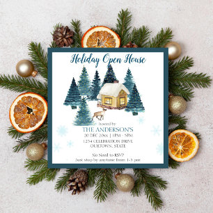 Invitation Aquarelle bois d'hiver cabine maison de vacances o