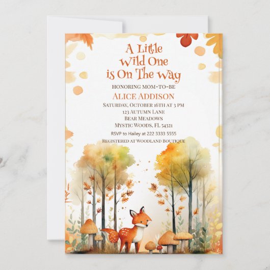 Invitation Aquarelle Bois Fox Wild Un Baby shower (Devant)