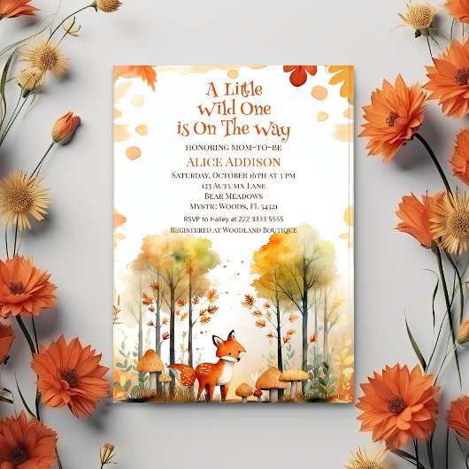 Invitation Aquarelle Bois Fox Wild Un Baby shower