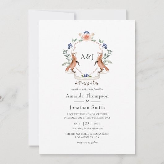 Invitation Aquarelle Bois Laurel Crest Monogramme Mariage (Devant)