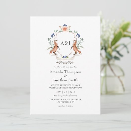 Invitation Aquarelle Bois Laurel Crest Monogramme Mariage (Debout devant)