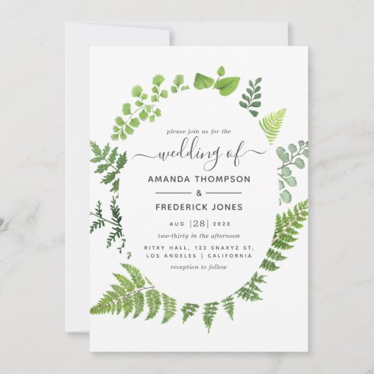 Invitation Aquarelle Bois Mariage de verdure (Devant)