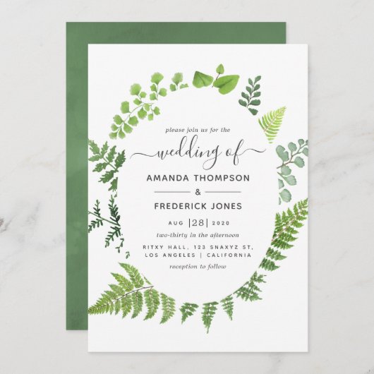 Invitation Aquarelle Bois Mariage de verdure (Devant / Derrière)