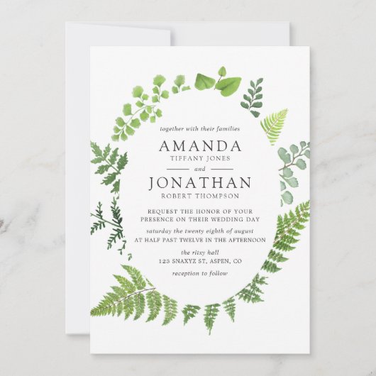 Invitation Aquarelle Bois Mariage de verdure (Devant)