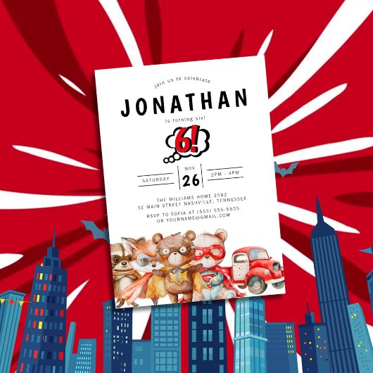 Invitation Aquarelle Bois Superhero Anniversaire