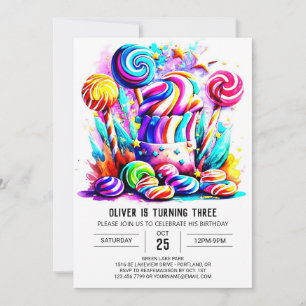 Invitation Aquarelle Bonbons Chocolat doux Anniversaire