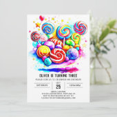 Invitation Aquarelle Bonbons Chocolat doux Anniversaire (Debout devant)