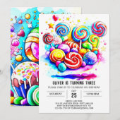 Invitation Aquarelle Bonbons Chocolat doux Anniversaire (Devant / Derrière)