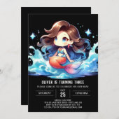 Invitation Aquarelle Bonne Sirène Anniversaire (Devant / Derrière)