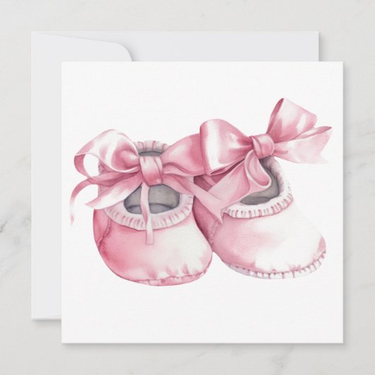 Invitation Aquarelle Booties roses pour nouvelle petite fille (Devant)