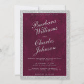 Invitation Aquarelle bordeaux argent parties scintillant luxe (Devant)