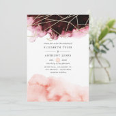 Invitation Aquarelle bordeaux et bleu Mariage géométrique (Debout devant)