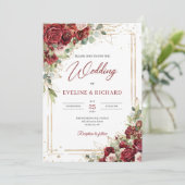 Invitation Aquarelle bordeaux et rougir rose eucalyptus (Debout devant)