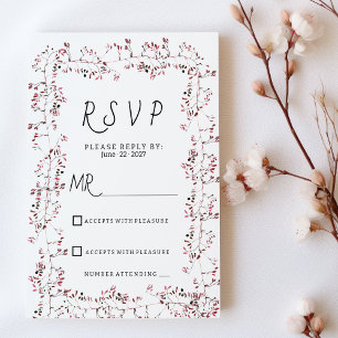 Invitation Aquarelle bordeaux feuille florale rose RSVP