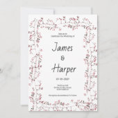 Invitation Aquarelle bordeaux rose feuille Mariage (Devant)