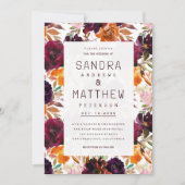 Invitation Aquarelle bordeaux rouge orange rose Mariage d'aut (Devant)