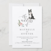 Invitation Aquarelle Bordure Collie Pet & Floral Rose (Devant)