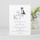 Invitation Aquarelle Bordure Collie Pet & Floral Rose (Debout devant)