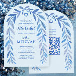 Invitation Aquarelle botanique Arc Bat mitzvah de barre de co<br><div class="desc">Carte parfaite pour annoncer un bat mitzvah, bar mitzvah ou une autre célébration juive ! L'art délicat de trame feuille dessinée à la main pour vous! ENTIÈREMENT PERSONNALISABLE ! Cliquez sur "Personnaliser" ci-dessus pour modifier le texte et ajouter votre lien au code QR. Cliquez sur "modifier à l'aide de l'outil...</div>