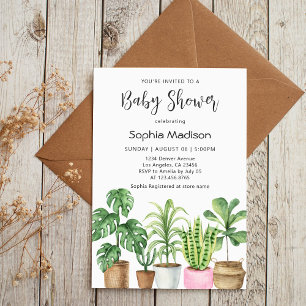 Invitation Aquarelle botanique Baby shower Plante pointé