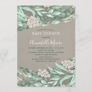 Invitation Aquarelle botanique Baby shower verdoyant
