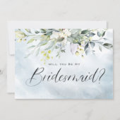 Invitation Aquarelle Botanique Bleu Dusty Script Bridesmaid (Devant)