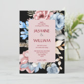 Invitation aquarelle botanique bleu et rosé floral (Debout devant)