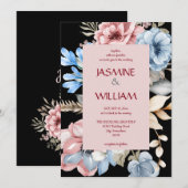 Invitation aquarelle botanique bleue et florale rosée (Devant / Derrière)