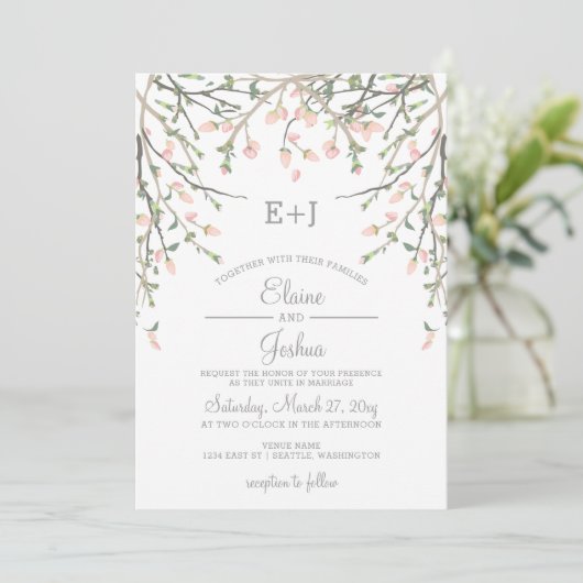 Invitation Aquarelle Botanique Blush rose Mariage Floral (Debout devant)